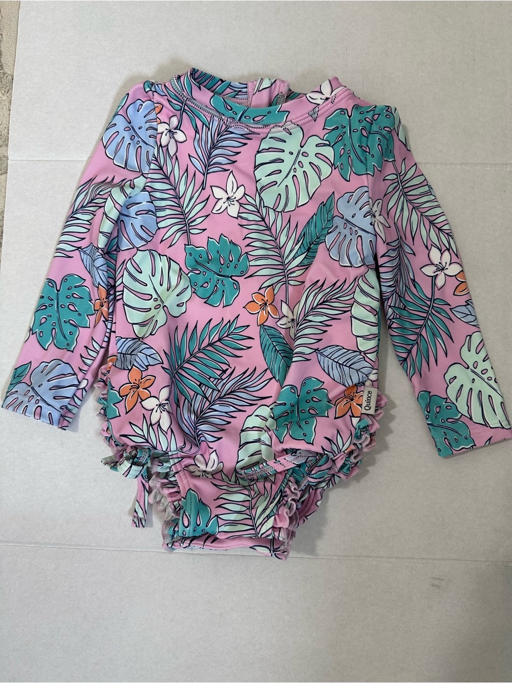 QUINCE Sunsafe Ruffle One-Piece Rash Guard 9-12 Months